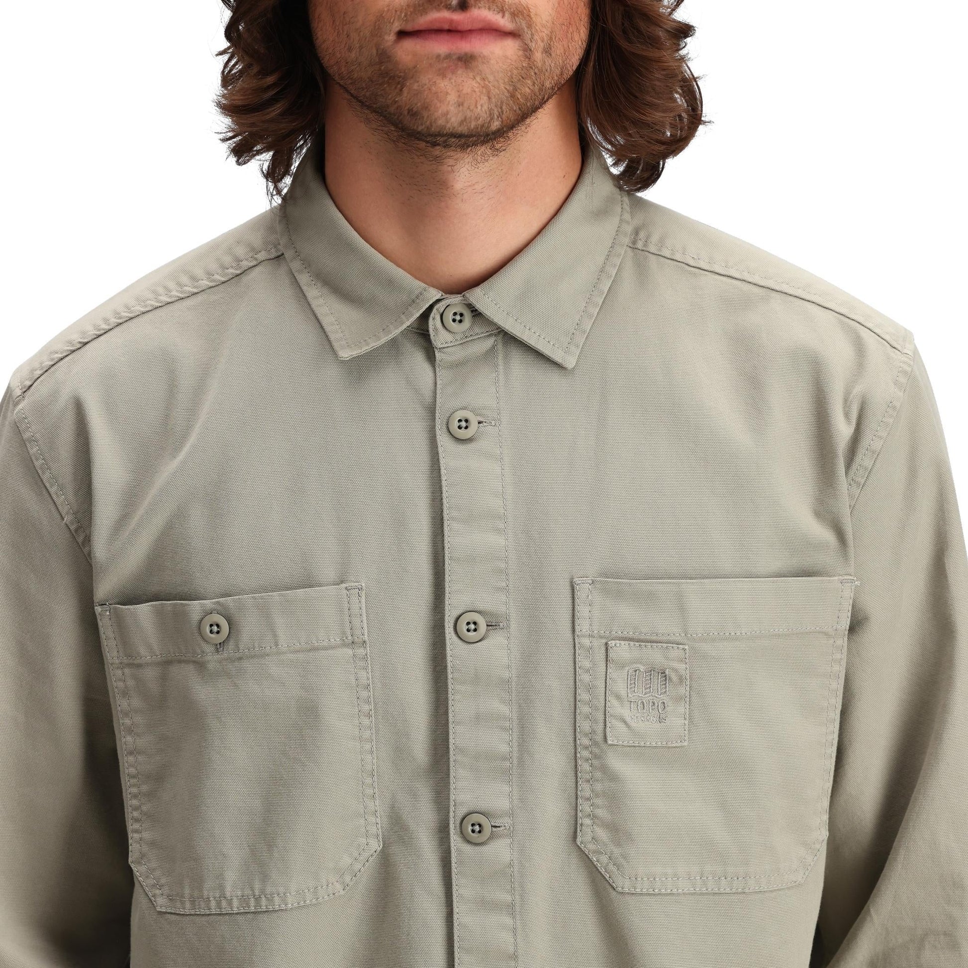 General Detail shot of Topo Designs Dirt Overshirt - Men's in "Dried Sage"