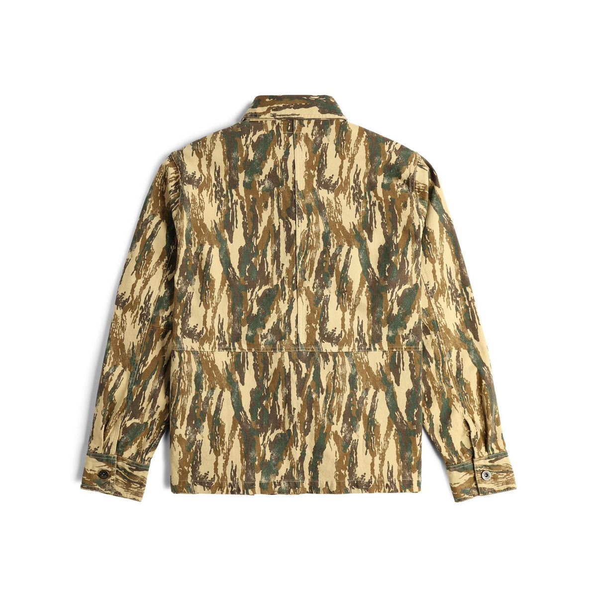 Back View of Topo Designs Dirt Utility Jacket - Men's in "Dirt Camo Print"