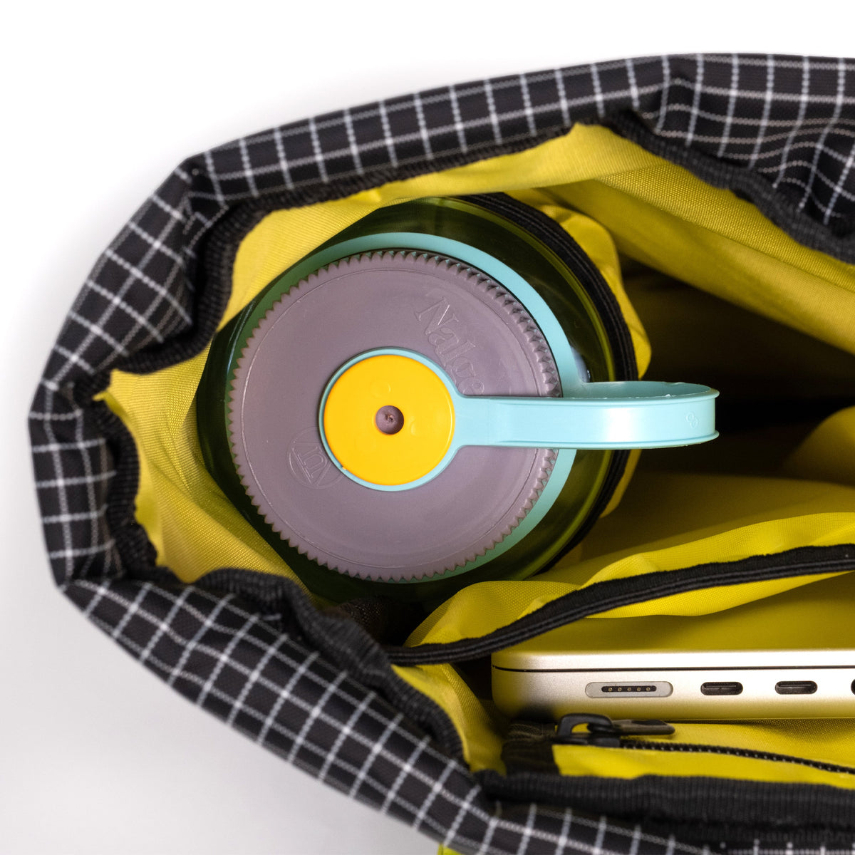 General Detail shot of Topo Designs Cosmos Backpack in "Aura / Black"