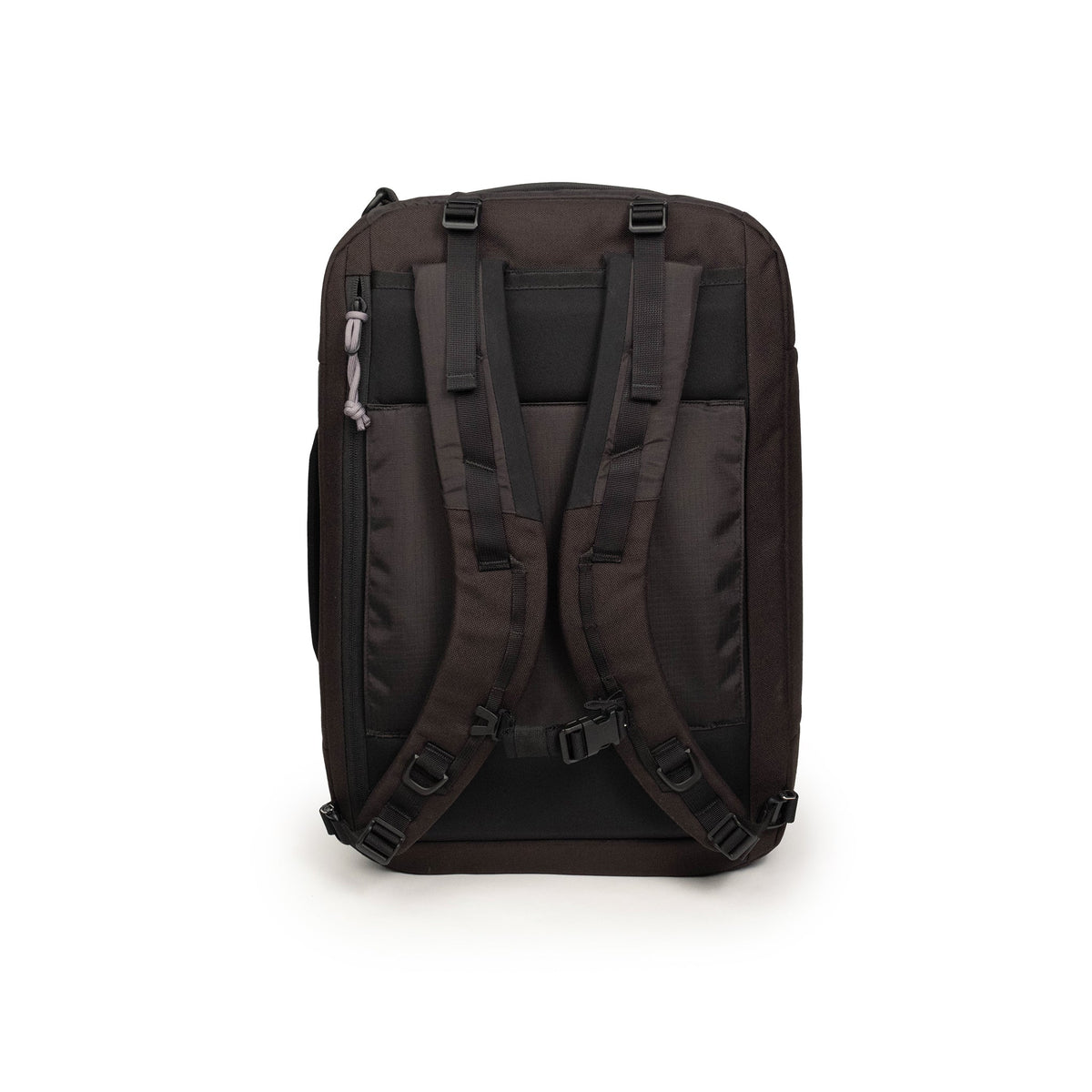 Back view of Global Travel Duffel in "Black" with shoulder straps shown.