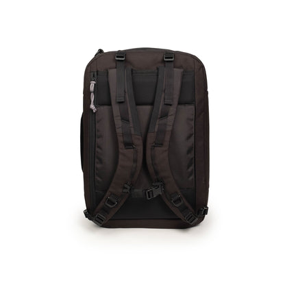 Back view of Global Travel Duffel in "Black" with shoulder straps shown.