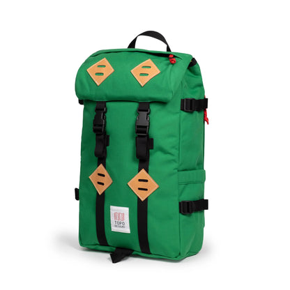 Quarter view of Topo Designs Klettersack Classic vintage-inspired rucksack backpack in "Alpine Meadow".