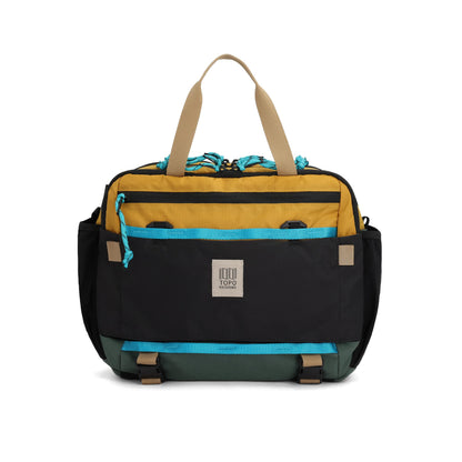 Front View of Topo Designs Mountain Cross Bag in "Mustard / Forest"