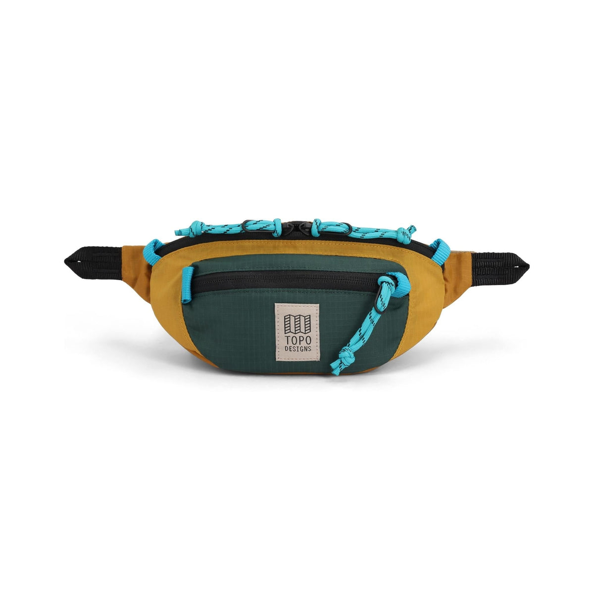 Front View of Topo Designs Mountain Waist Pack in "Mustard / Forest"