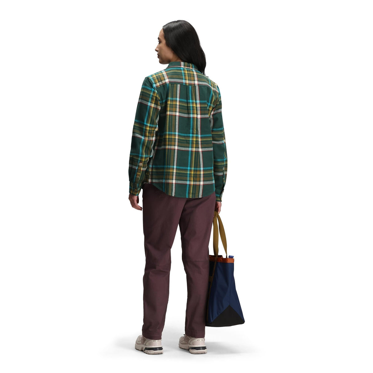 General back model shot of Topo Designs Dirt Pants Classic - Women's in "Huckleberry"
