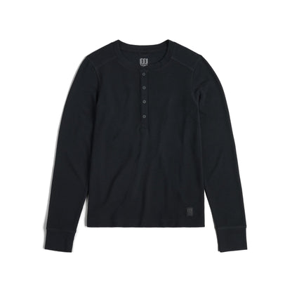 Front View of Topo Designs Global Waffle Henley - Women's in "Black"
