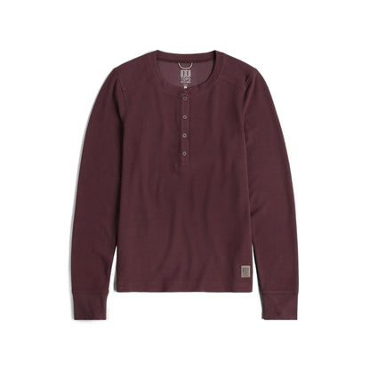 Front View of Topo Designs Global Waffle Henley - Women's in "Huckleberry"