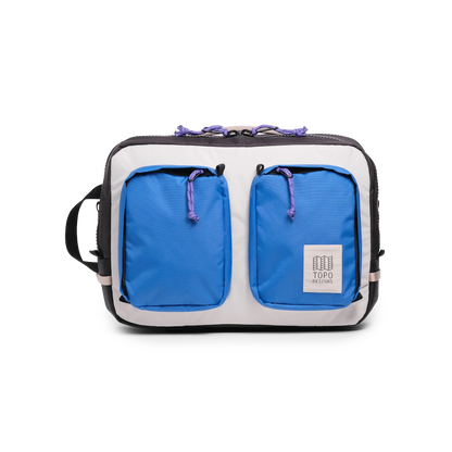 Front View of Topo Designs Global Briefcase in "Classic Blue / Bone White"