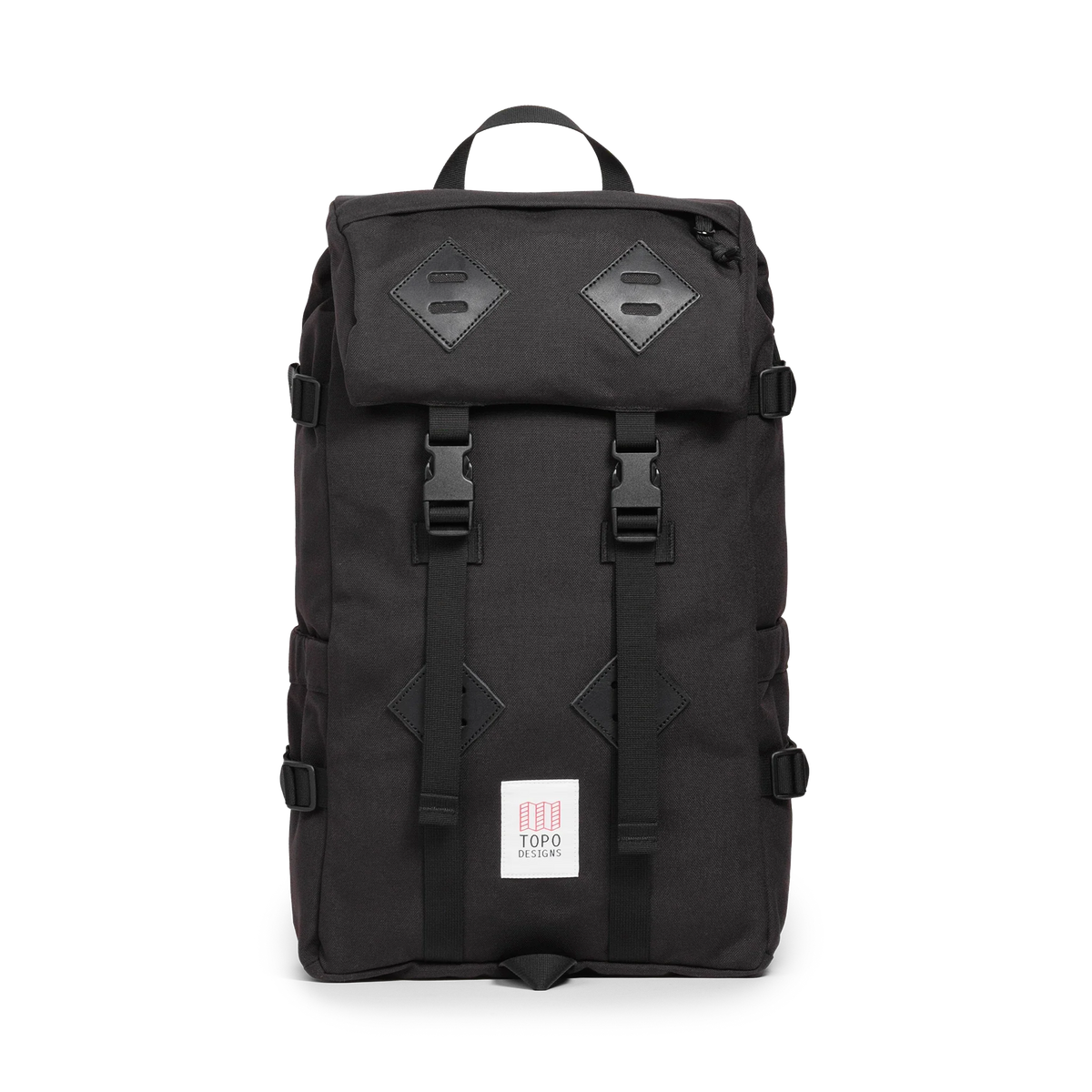 Front view of Topo Designs Klettersack Classic vintage-inspired rucksack backpack in "Black".