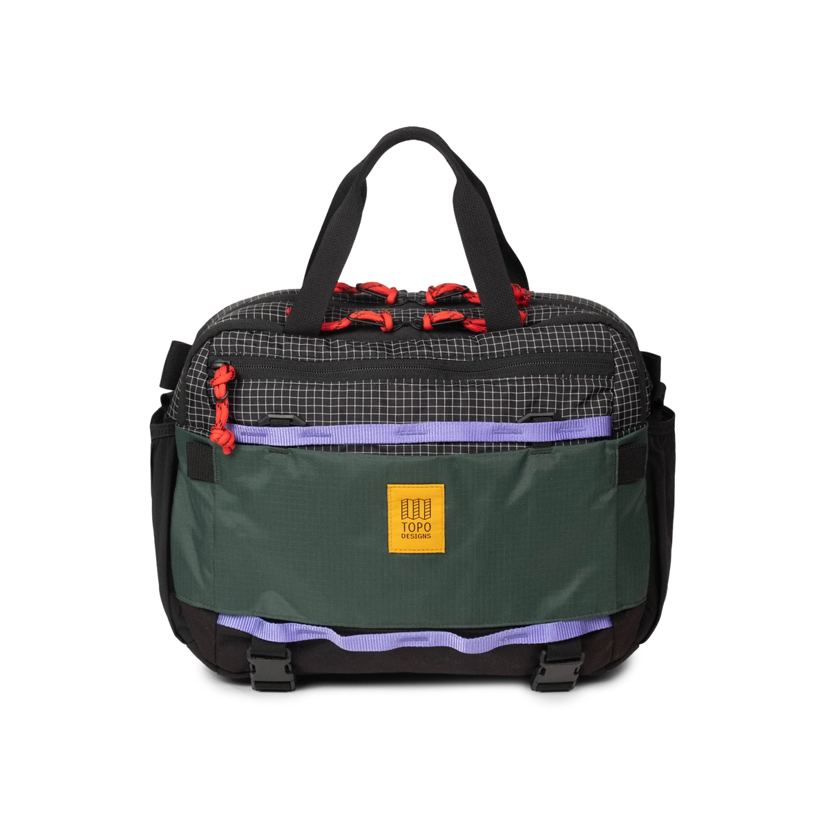 Front View of Topo Designs Mountain Cross Bag in "Grid / Very Peri"