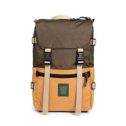 Front View of Topo Designs Rover Pack Classic in "Woodland / Brown Oak"