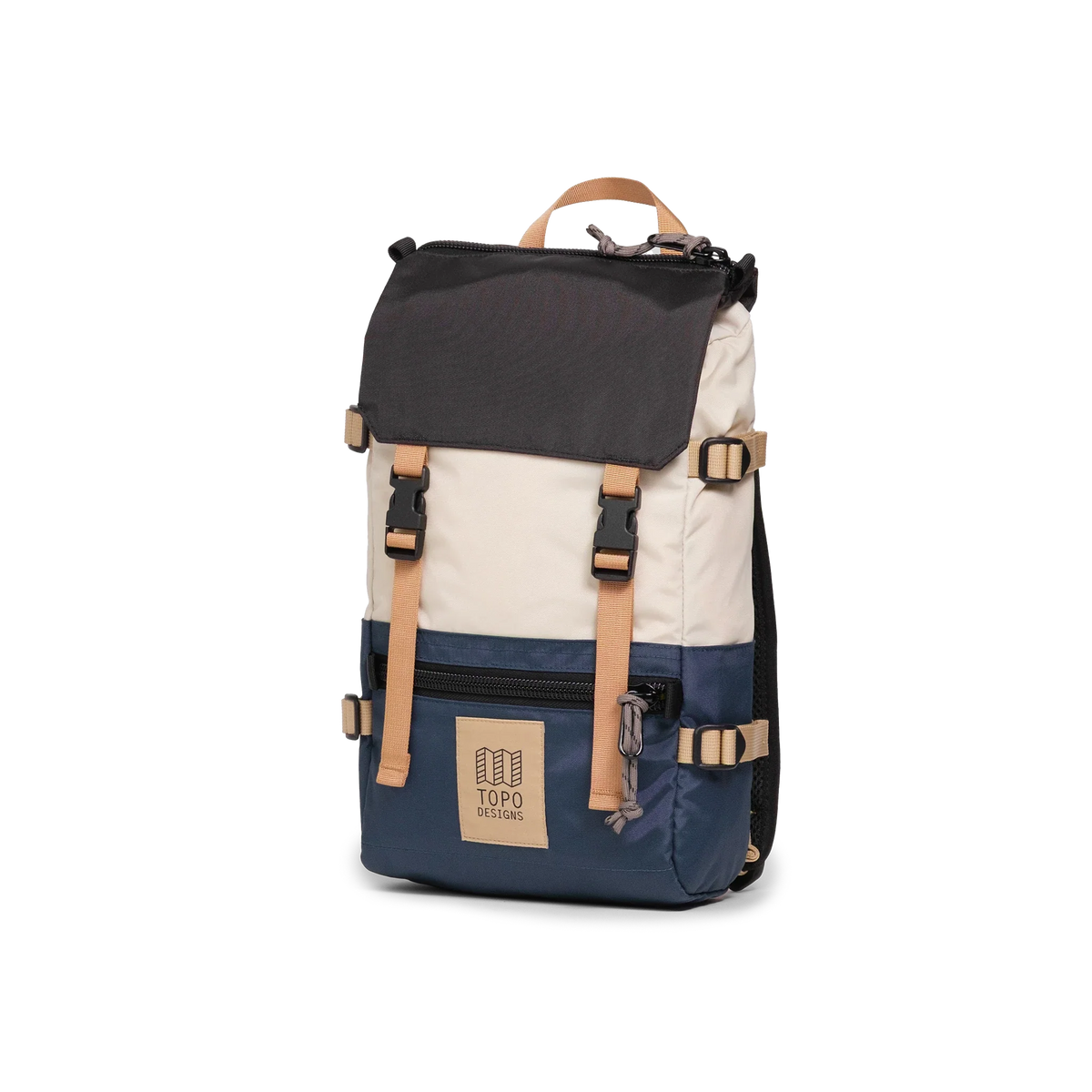 Front View of Topo Designs Rover Pack Mini in "Bone White / Pond Blue"