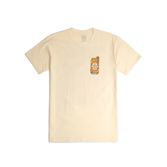 Front shot of Topo Designs x CCH x Pine Printshop Urban Angler Tee in "Butter"
