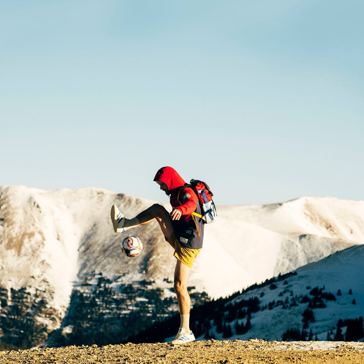 General lifestyle shot of Topo Designs x Colorado Rapids HighPeak Jacket