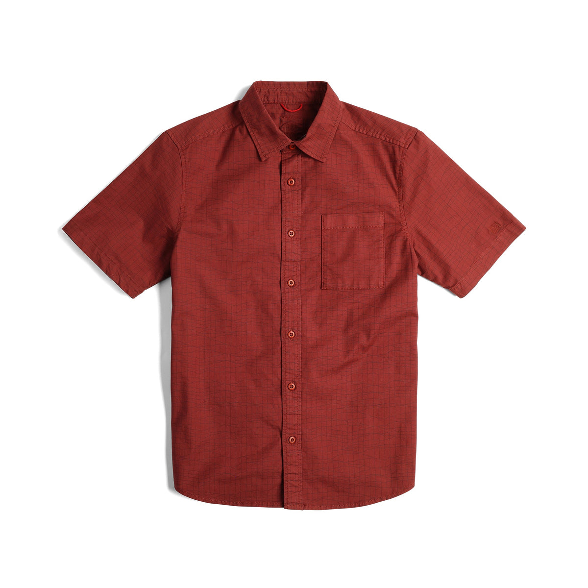 Front View of Topo Designs Dirt Desert Shirt Ss - Men's in "Fire Brick Terrain"