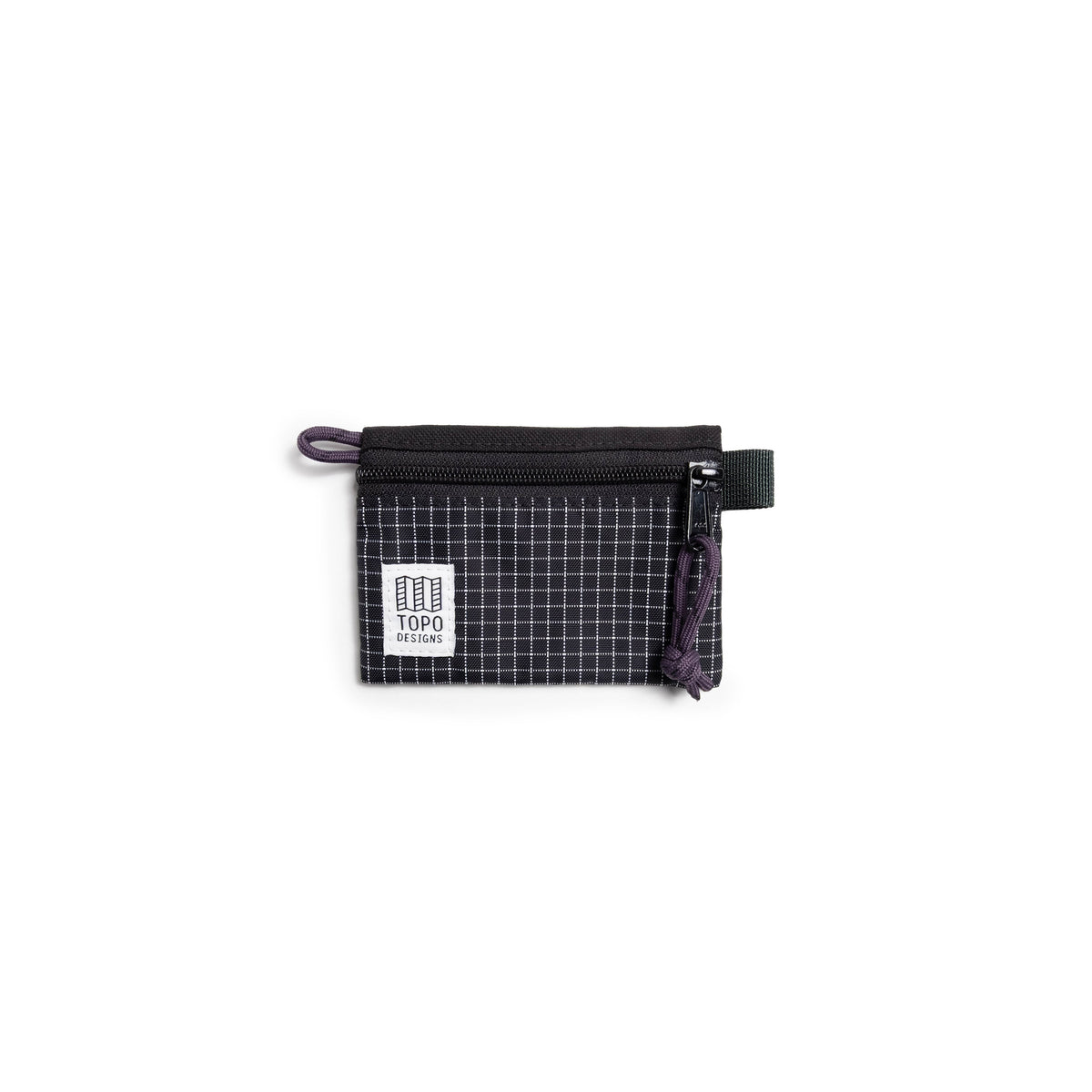 Front View of Topo Designs Accessory Bag "Micro" in "Black / White Grid"