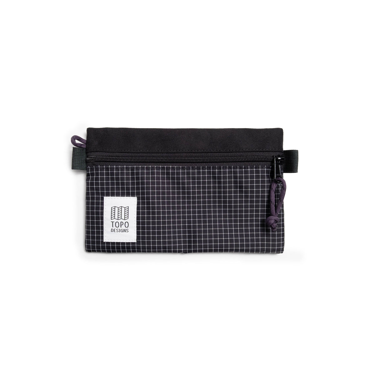 Front View of Topo Designs Accessory Bag "Small" in "Black / White Grid"