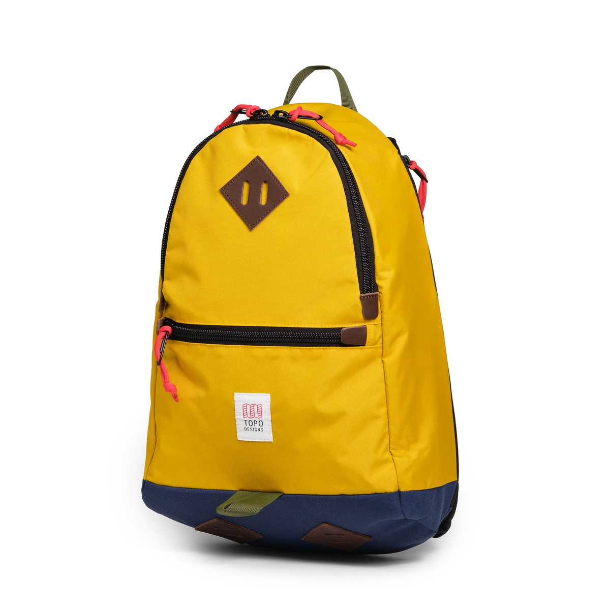Quarter view of Topo Designs Classic Teardrop Backpack in "Sunset / Midnight"