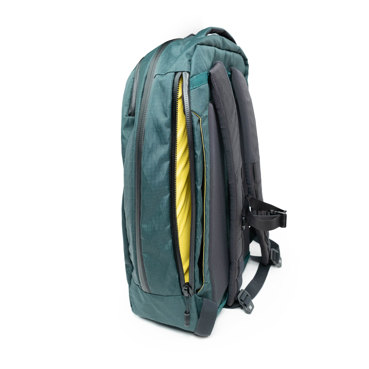 General shot of Topo Designs Global Pro Backpack showing side access water bottle pocket
