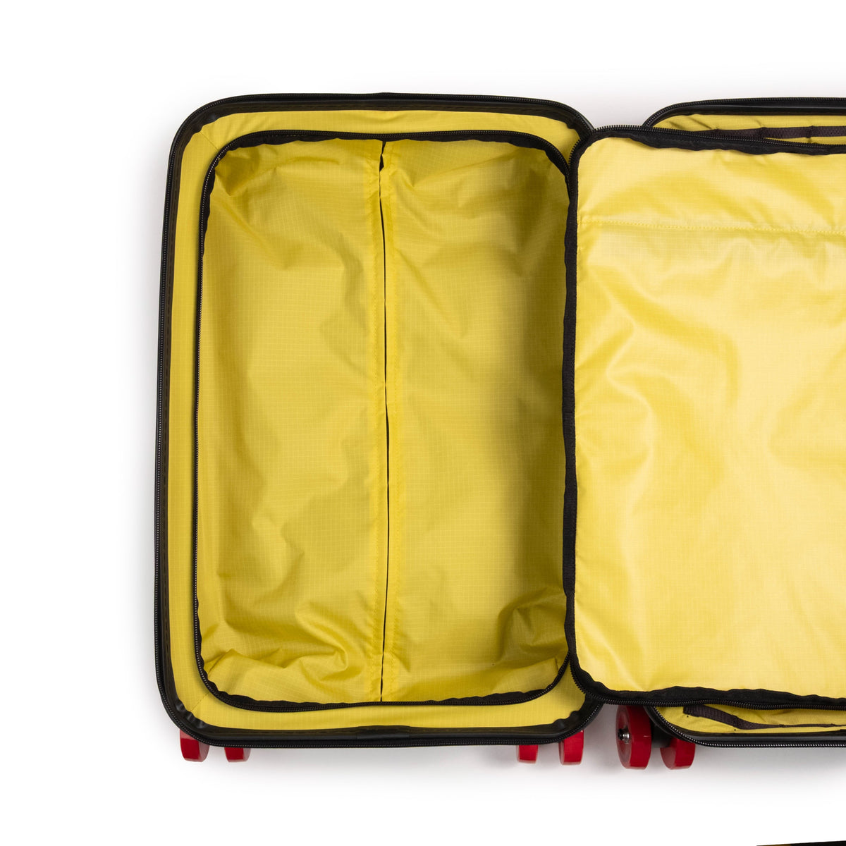 General detail shot of Topo Designs Global Pro Travel Roller Bag showing left compartment