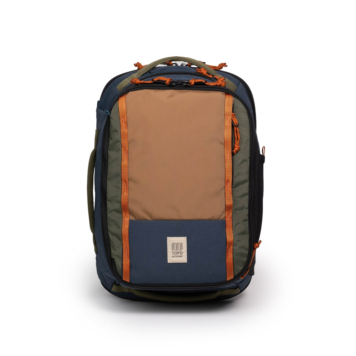 Front View of Topo Designs Global Travel Backpack in "Olive / Dark Khaki"