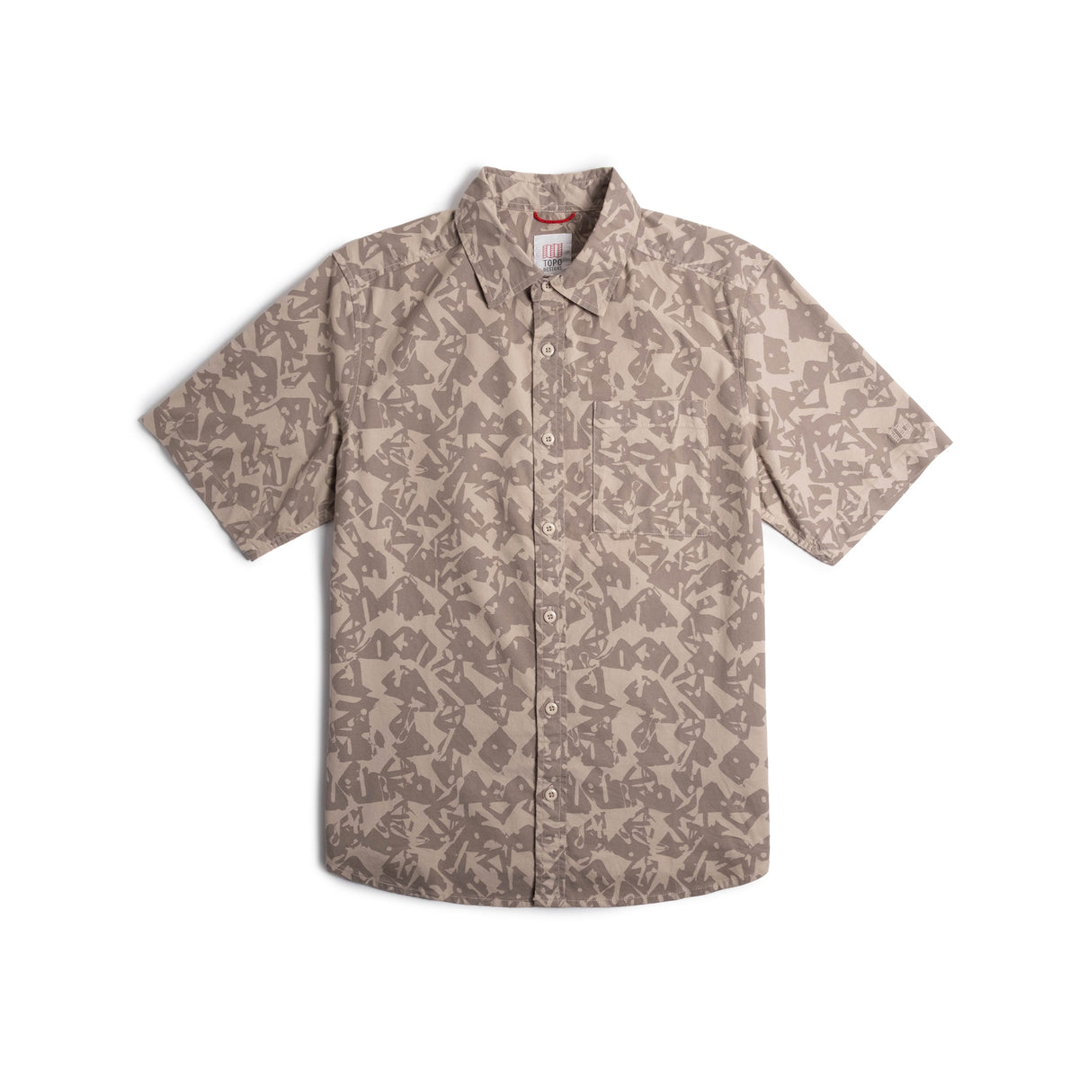 Front View of Topo Designs Dirt Desert Shirt Ss - Men's in "Cobblestone Geo"