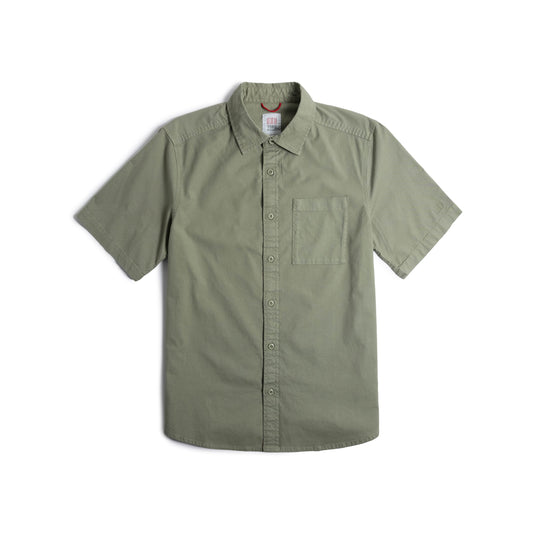 Front View of Topo Designs Dirt Desert Shirt Ss - Men's in "Oil Green"
