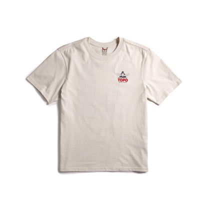 Front flat lay image on white background of Topo Designs Mountain River Tee - Men's in "Bone White"
