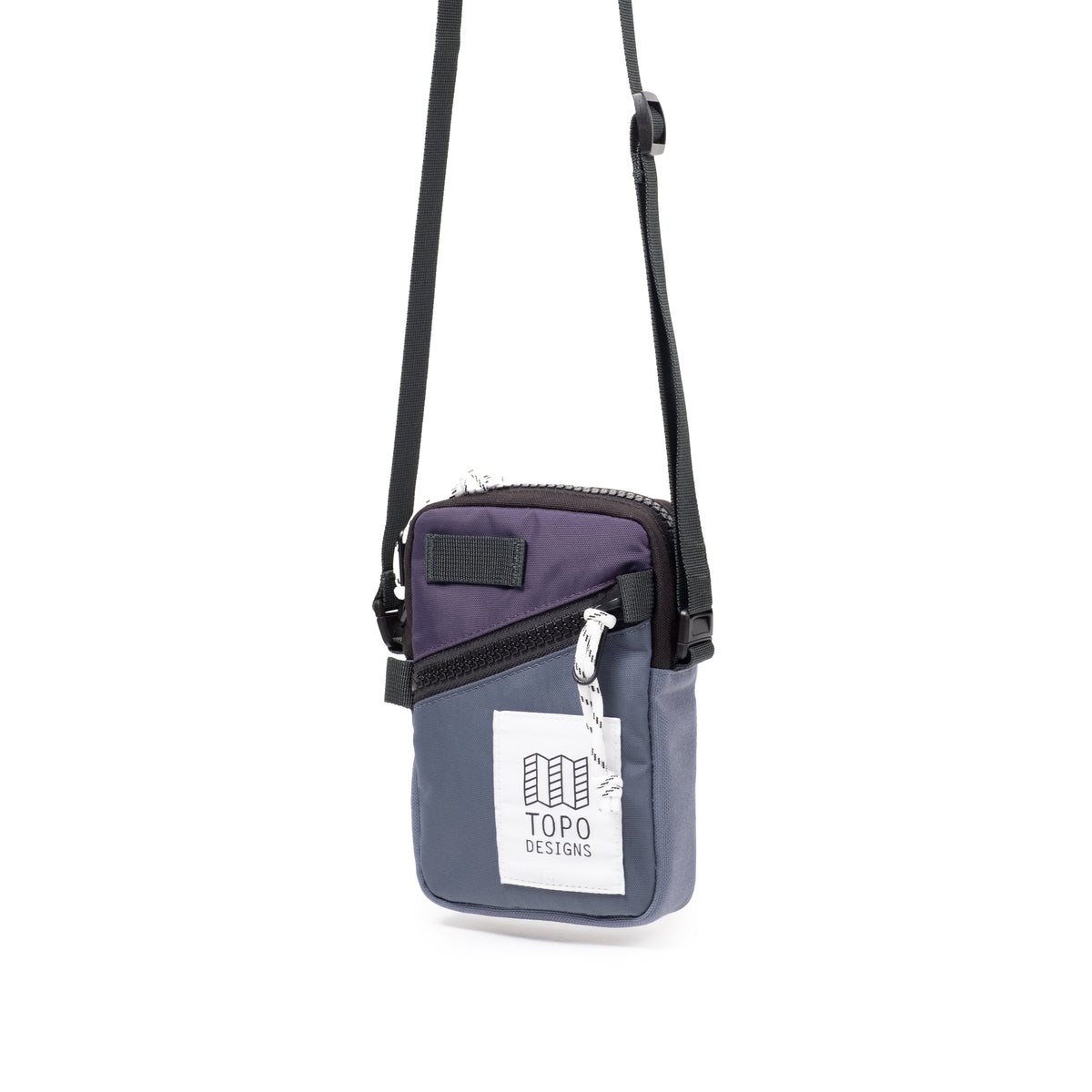 Front Quarter View of Topo Designs Mini Shoulder Bag in "Nightshade / Slate"