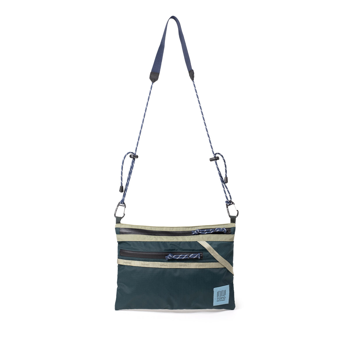 Front View of Topo Designs Mountain Accessory Shoulder Bag in "Oil Green / Dark Pine"