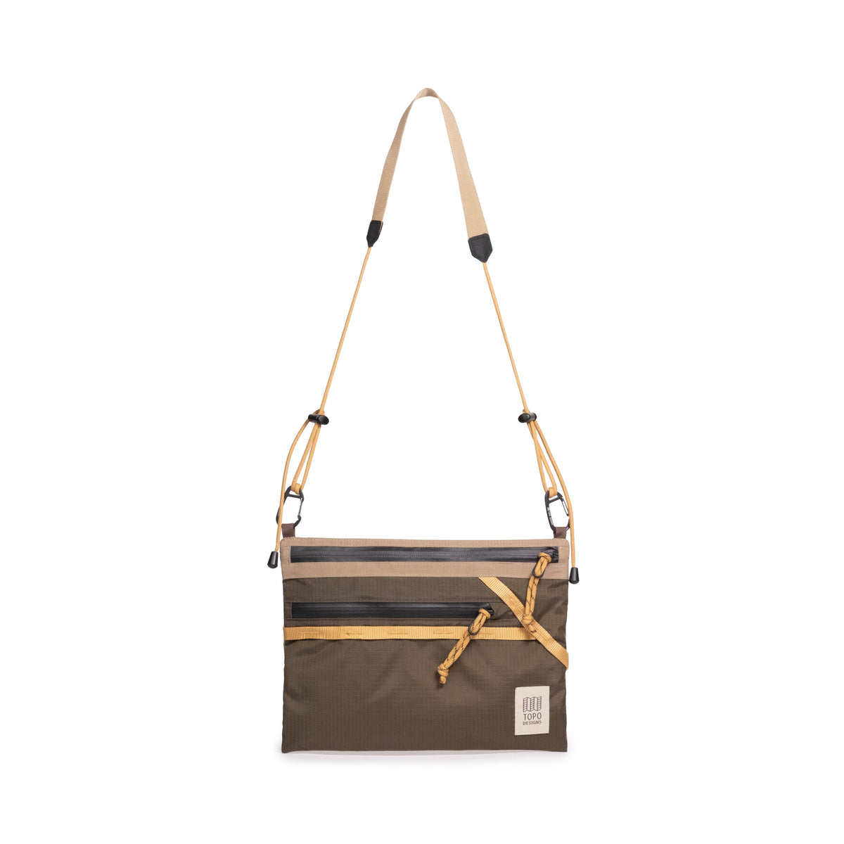 Front View of Topo Designs Mountain Accessory Shoulder Bag in "Woodland / Elmwood"