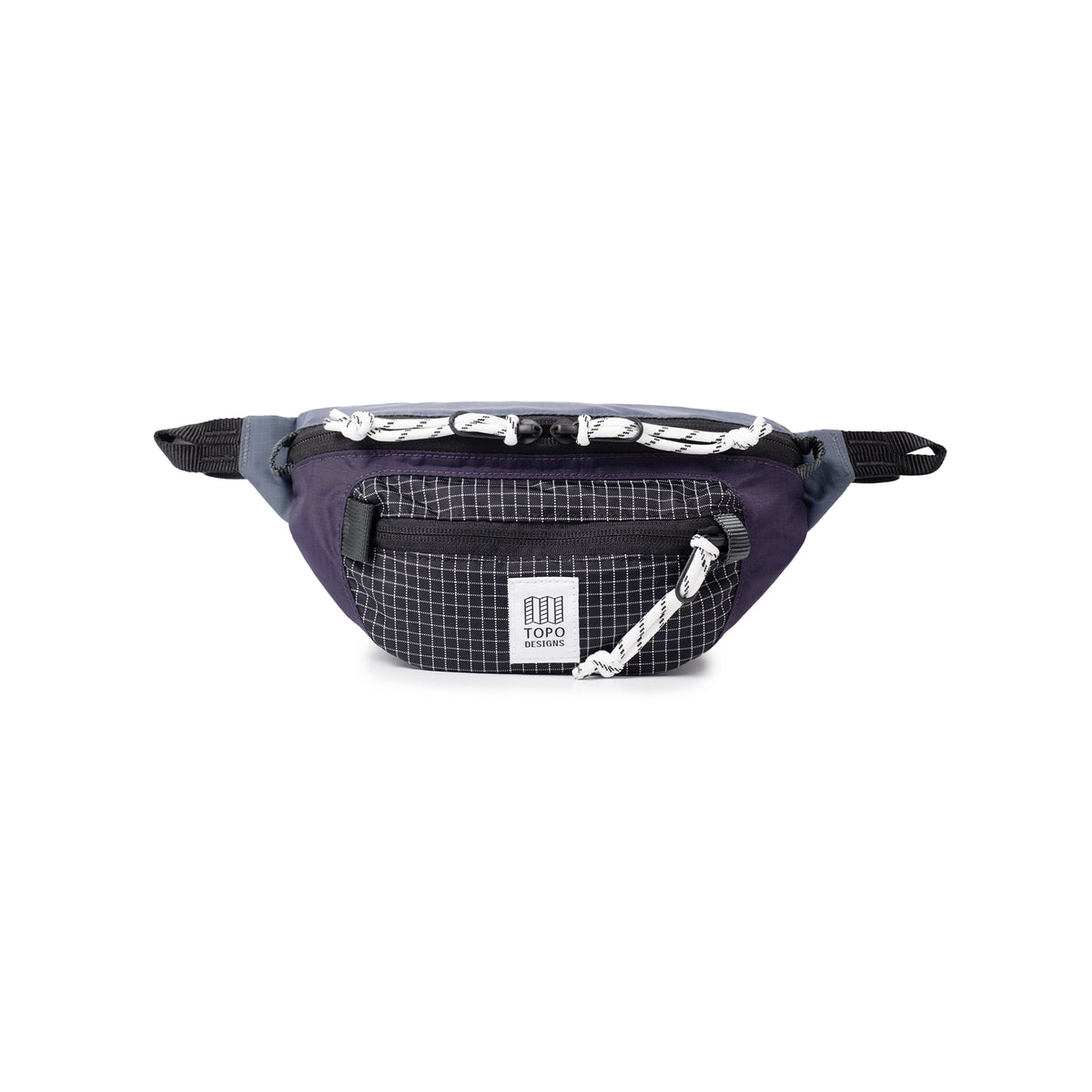 Front View of Topo Designs Mountain Waist Pack in "Nightshade / Grid"