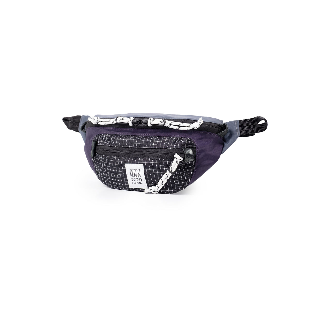Front View of Topo Designs Mountain Waist Pack in "Nightshade / Grid"