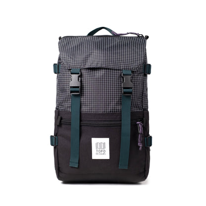 Front View of Topo Designs Rover Pack Classic in "Black / White Grid"