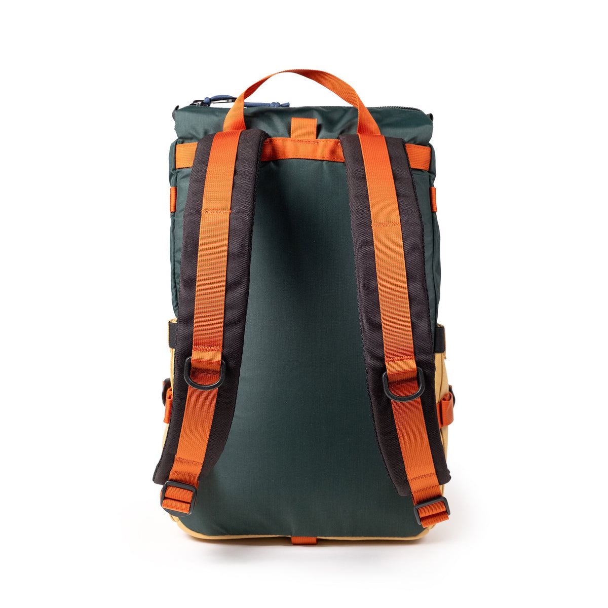 Back View of Topo Designs Rover Pack Classic in "Forest / Goldenrod"