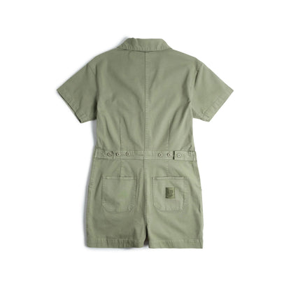 Back View of Topo Designs Dirt Romper - Women's in "Oil Green"