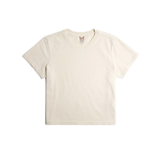 Front flat lay image on white background of Topo Designs Dirt Tee - Women's in "Bone White"