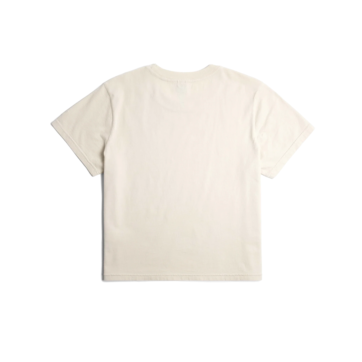 Back flat lay image on white background of Topo Designs Dirt Tee - Women's in "Bone White"